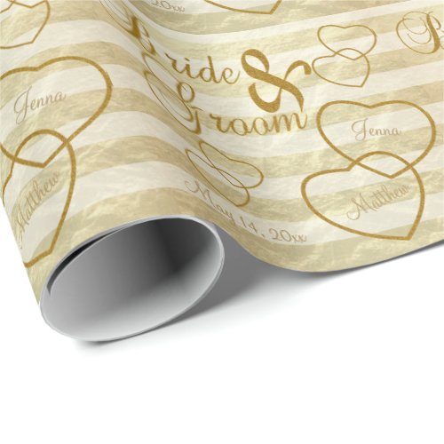 Elegant Wedding Stripes  and Gold Design Wrapping Paper