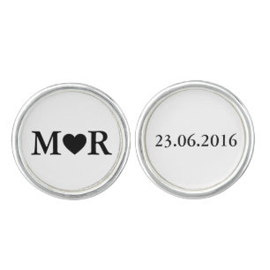 Elegant Wedding Stylish Monogram Black White Cufflinks