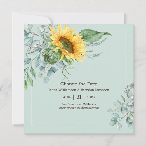 Elegant Wedding Sunflower Change the Date Save The Date