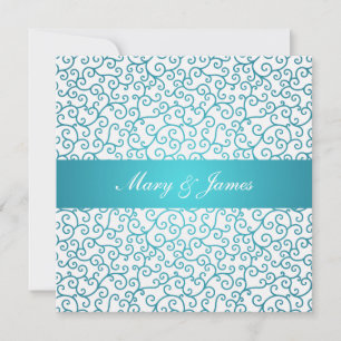 Elegant Wedding Swirls Pattern Aqua Blue Invitation