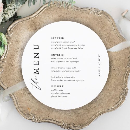 Elegant Wedding Table Circle Menu Cards