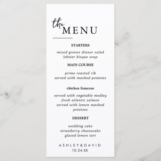 Elegant  Wedding Table Menu Cards Flat Menu (Front)