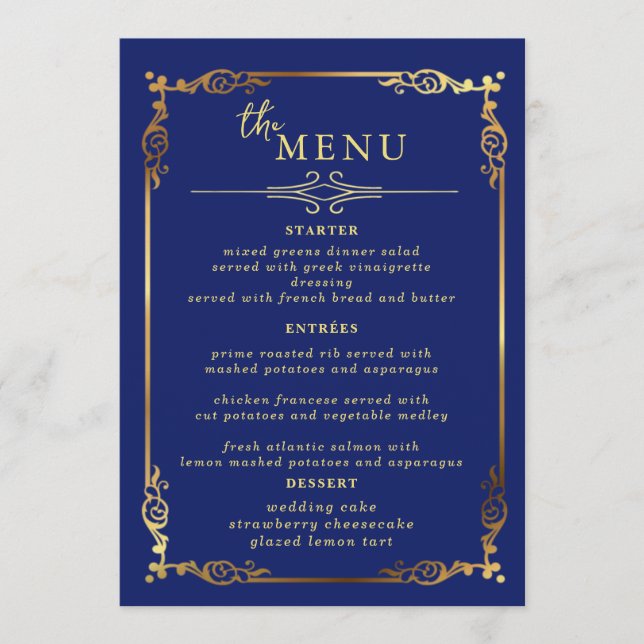 Elegant  Wedding Table Menu Cards Flat Menu (Front)