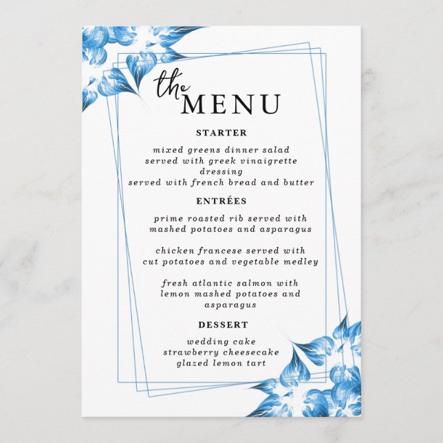 Elegant  Wedding Table Menu Cards Flat Menu (Front)