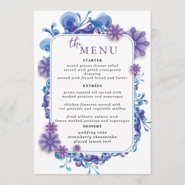 Elegant  Wedding Table Menu Cards Flat Menu (Front)