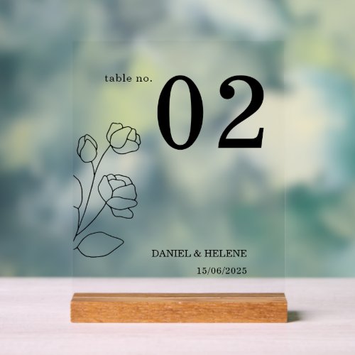 Elegant Wedding Table Number Card Acrylic Sign