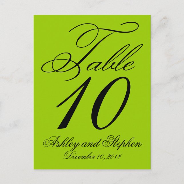 Elegant  Wedding Table Number Cards Apple Green (Front)