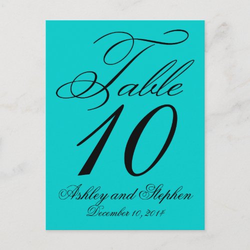 Elegant  Wedding Table Number Cards Aqua Blue