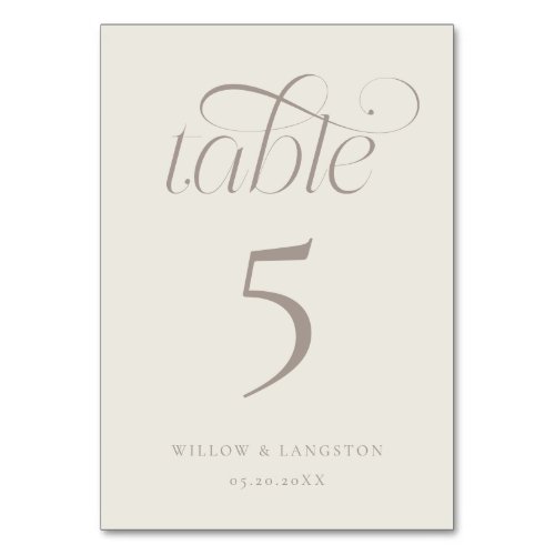 Elegant Wedding Table Number Greige