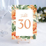 Elegant Wedding Table Number Peach Floral<br><div class="desc">Add a touch of elegance to your wedding reception with these beautiful wedding table numbers. Featuring classic calligraphy script and a stunning botanical floral design, these table numbers bring together delicate peach flowers and greenery foliage, creating a timeless and sophisticated look. Ideal for traditional wedding decor, each table number is...</div>