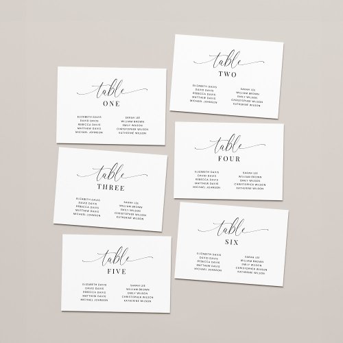 Elegant Wedding Table Number Seating Chart Cards
