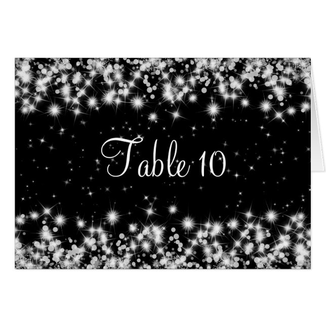 Elegant Wedding Table Number Winter Sparkle Black (Front Horizontal)