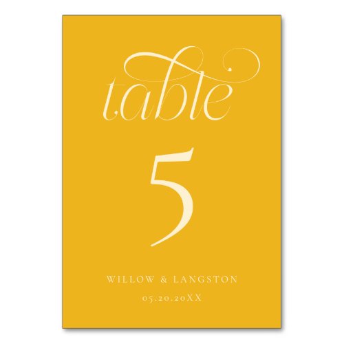 Elegant Wedding Table Number Yellow