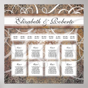 Elegant Wedding Table Seating Chart Tuscan Damask by BridalSuite at Zazzle