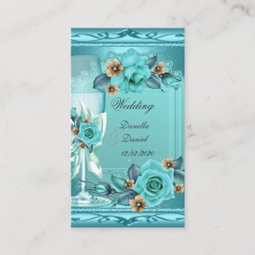 Elegant Wedding Teal Blue Beige Roses Flowers Enclosure Card