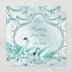 Elegant Wedding Teal Blue Swans Bow Invitation