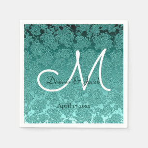 Elegant Wedding Teal Green White Monogram Napkins