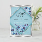 Elegant Wedding Teal Purple Roses Silver Bouquet 2 Invitation (Standing Front)