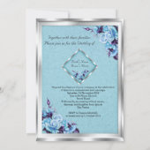 Elegant Wedding Teal Purple Roses Silver Bouquet 2 Invitation (Back)
