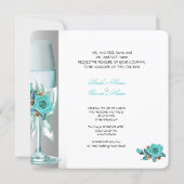 Elegant Wedding Teal White Beige Rose Champagne Invitation (Back)
