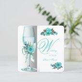 Elegant Wedding Teal White Beige Rose Champagne Invitation (Standing Front)