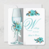 Elegant Wedding Teal White Beige Rose Champagne Invitation (Front)