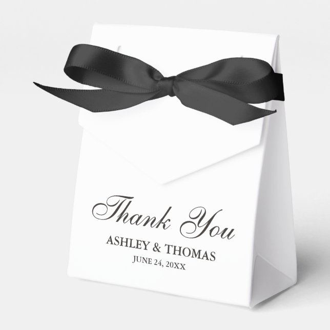 Elegant Wedding Thank You Black and White Favor Boxes (Front Side)