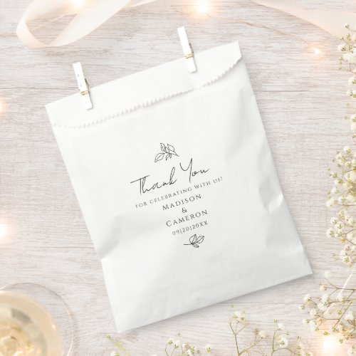 Elegant Wedding Thank You Black  White Leaves Favor Bag