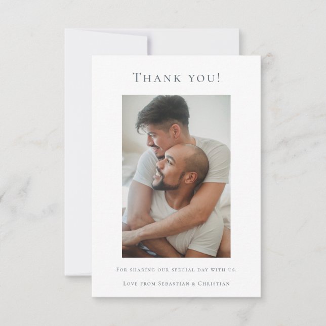 Elegant Wedding Thank You Blue White Photo Card (Front)