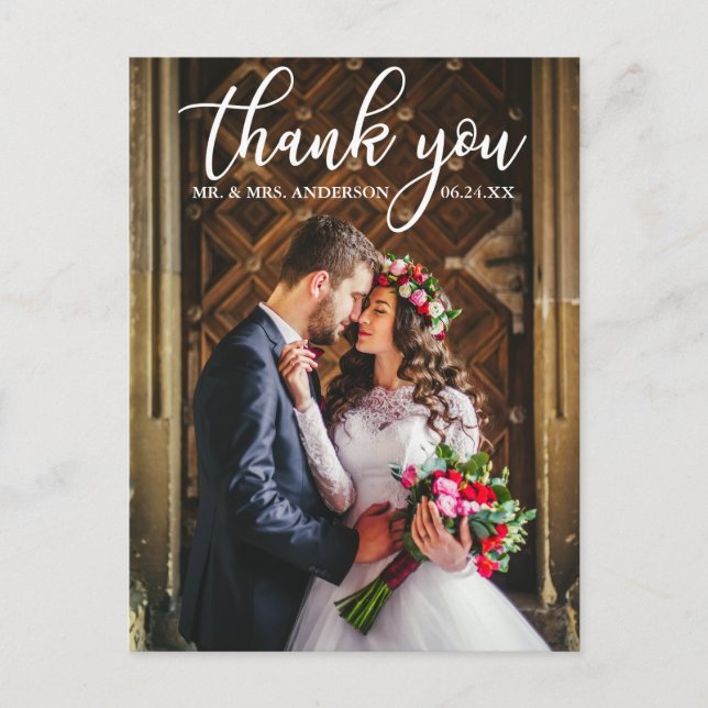 Elegant Wedding Thank You Bride and Groom Photo Postcard (Front)