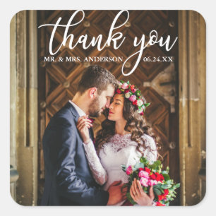 Elegant Wedding Thank You Bride and Groom Photo Square Sticker