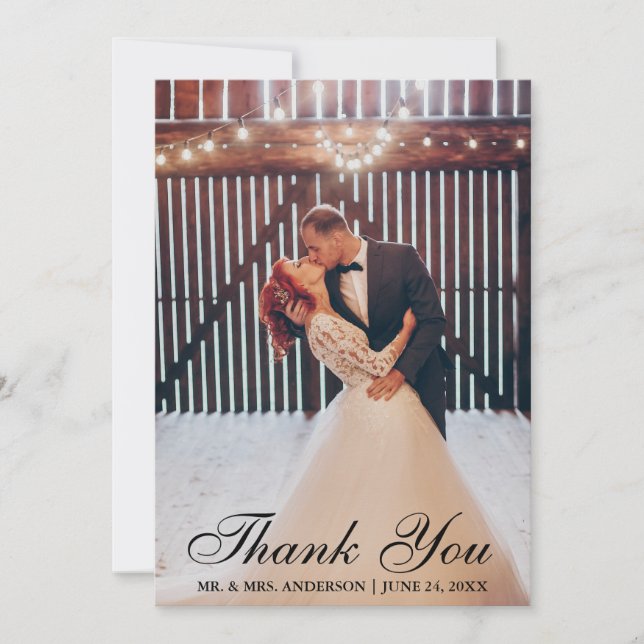 Elegant Wedding Thank You Bride Groom Photo (Front)