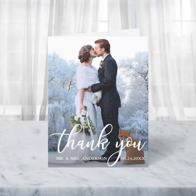 Elegant Wedding Thank You Bride Groom Photo Note Card (Customize to add text or more photos inside of card.)