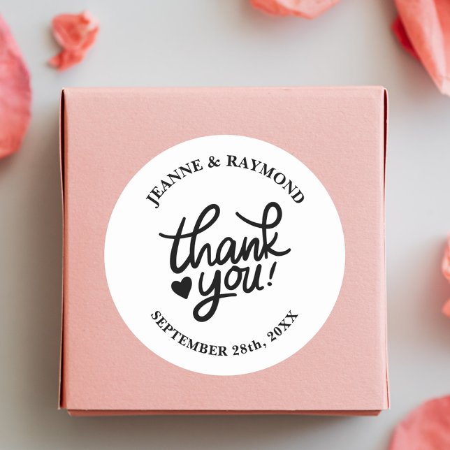 Elegant Wedding Thank You Calligraphy Favor Classic Round Sticker (Creator Uploaded)