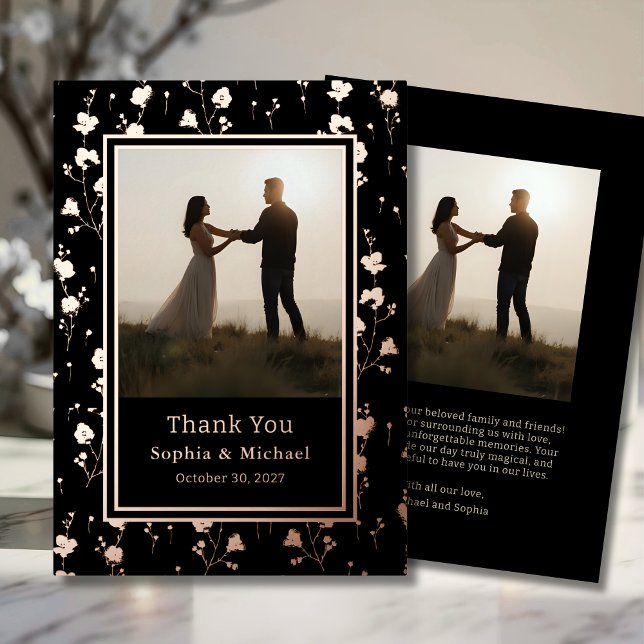 Elegant Wedding Thank You Card 2 Photo Rose Gold (Creator Uploaded)