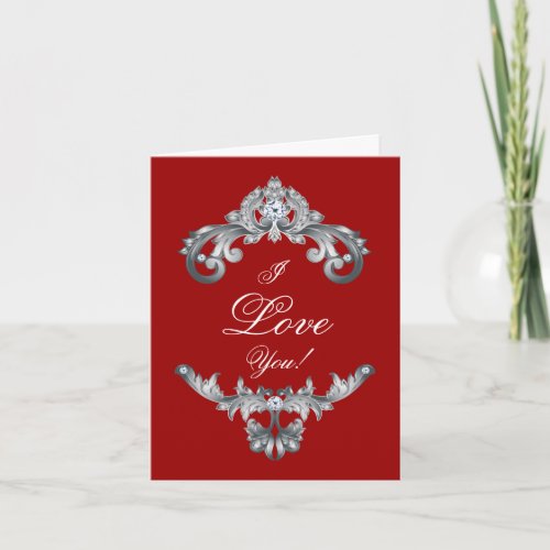 Elegant Wedding Thank You Card Red Silver