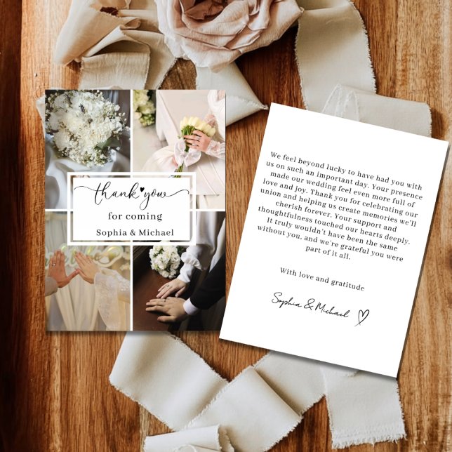 Elegant Wedding Thank You Card with Photo Collage  (Creator Uploaded)