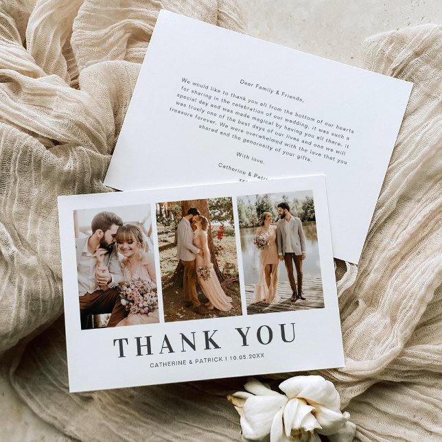 Elegant Wedding Thank You Cards with 3 Photos (Creator Uploaded)