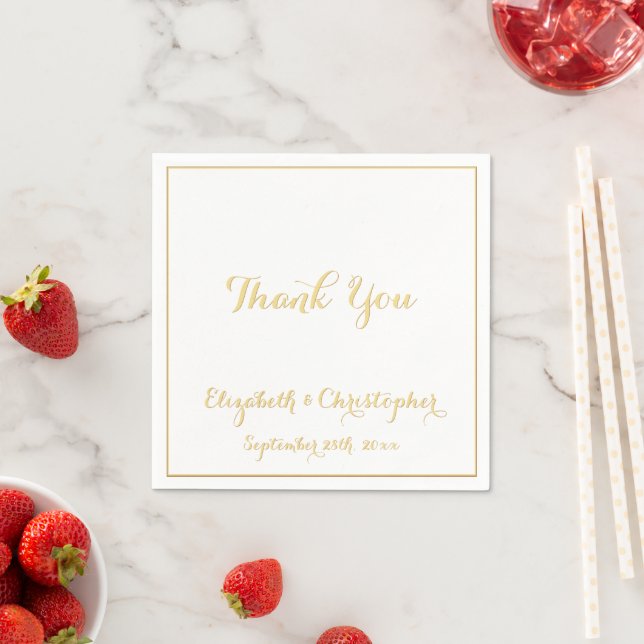 Elegant Wedding Thank You Faux Gold Paper Napkins (Insitu)