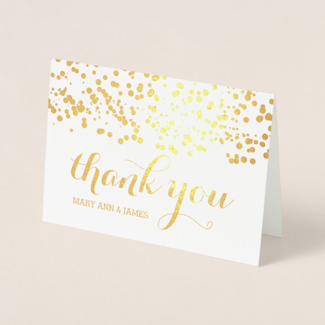 Elegant Wedding Thank You Gold Foil Confetti Foil Card (Front)