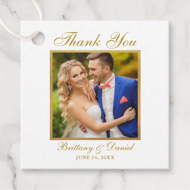 Elegant Wedding Thank You Gold Frame Photo Favor Tags | Zazzle