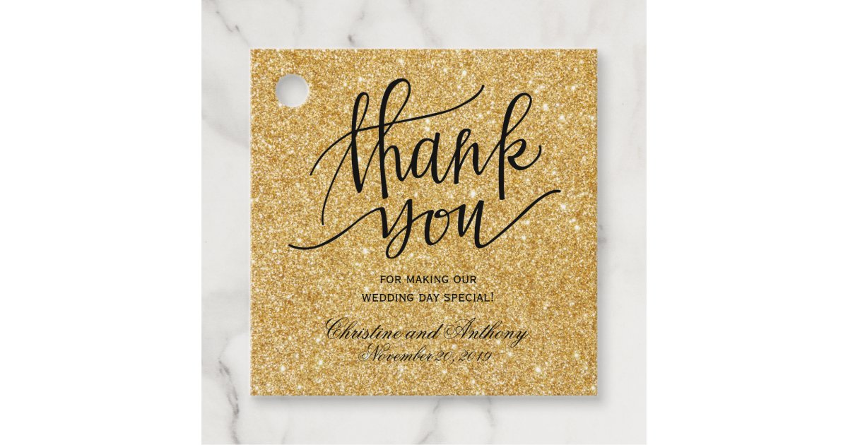 Elegant Wedding Thank You Gold Glitter Lights Favor Tags | Zazzle