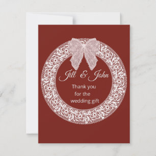 Elegant Wedding Thank You Lace Wreath Deep Red   Card
