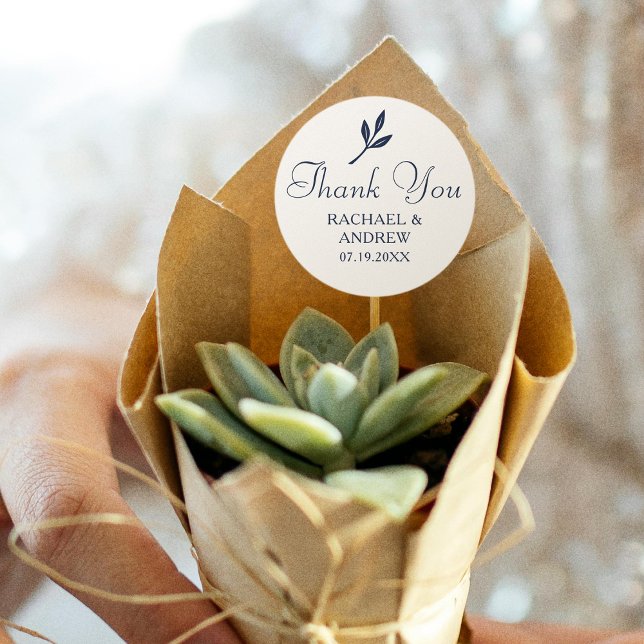 Elegant Wedding Thank You Navy Cream Simple Classic Round Sticker (Creator Uploaded)