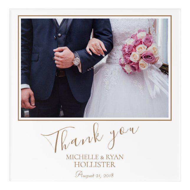 Elegant Wedding Thank you Photo Acrylic Print (Front)
