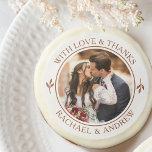 Elegant Wedding Thank You Photo Burnt Orange Sugar Cookie<br><div class="desc">'With love & thanks' sugar cookies, personalized with the couple's photo and their names. A sweet treat, glazed in white chocolate flavored icing and printed on an edible frosting sheet. These fun wedding cookies are a perfect party favor gift for a reception, bridal shower, or any special event or celebration....</div>