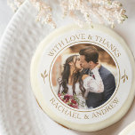 Elegant Wedding Thank You Photo Gold Sugar Cookie<br><div class="desc">'With love & thanks' sugar cookies, personalized with the couple's photo and their names. A sweet treat, glazed in white chocolate flavored icing and printed on an edible frosting sheet. These fun wedding cookies are a perfect party favor gift for a reception, bridal shower, or any special event or celebration....</div>