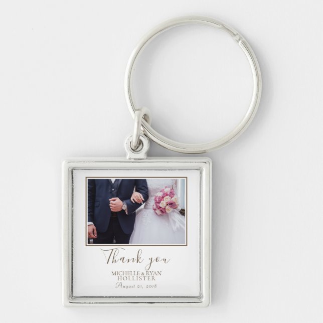 Elegant Wedding Thank you Photo Keychain (Front)