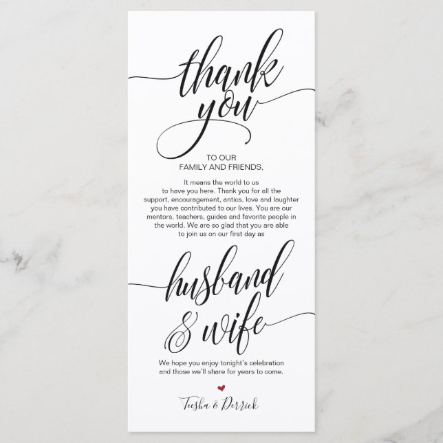 Elegant Wedding Thank you Place Setting Card (Front)