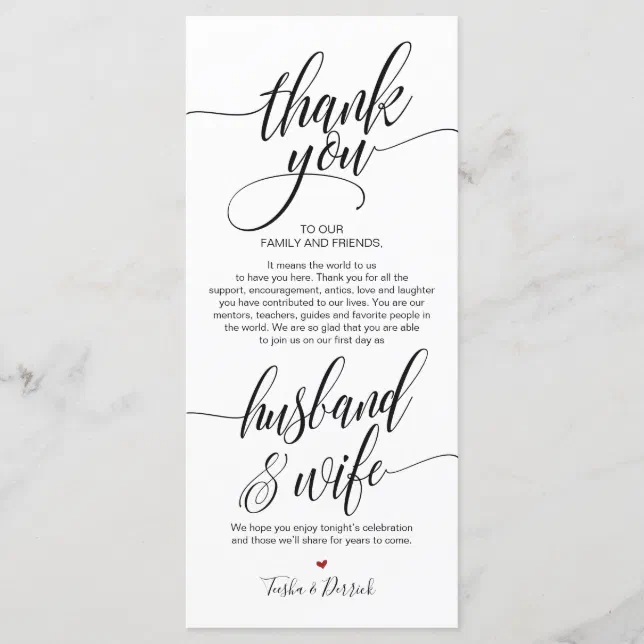 Elegant Wedding Thank you Place Setting Card | Zazzle